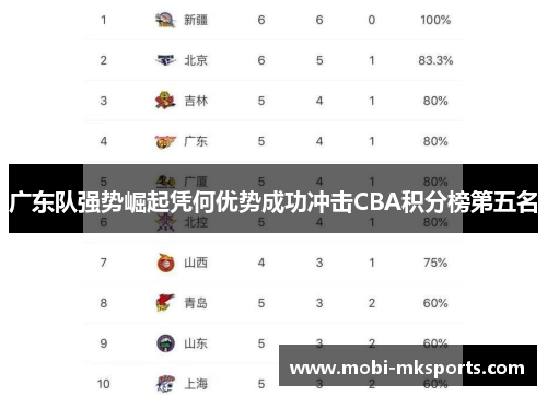 广东队强势崛起凭何优势成功冲击CBA积分榜第五名
