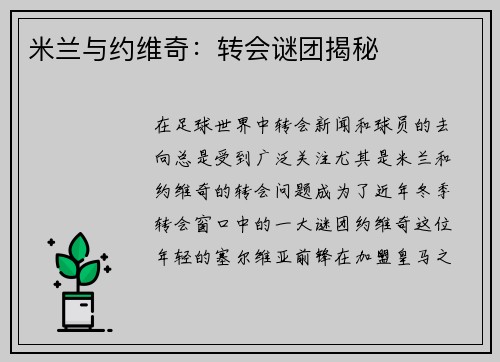 米兰与约维奇：转会谜团揭秘